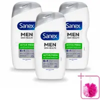 Sanex 3 x – Douchegel – Men Active Fresh – 400 ml - Bulkverpakking - Douchegel voor mannen - Douchemop - Frisheid
