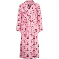 Gaubert Dames Lange Fleece Badjas Met Sjaalkraag – Roze Met Strikjes