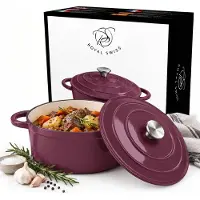 ROYAL SWISS braadpan 22 cm–gietijzeren pan–Inductie Braadpan–Geëmailleerde Gietijzeren Stoofpan–Ovenbestendig Met Deksel Paars