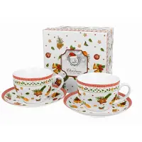 Duo Porseleinen Mokkenset 280ml met Schotels - Zoete Kerst