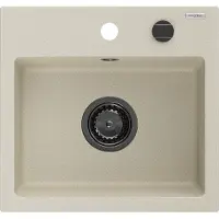 Mexen Milo granieten gootsteen 1-baks 435 x 410 , beige, zwarte sifon - 6505441000-69-B