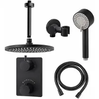 Mueller Black inbouw doucheset rond met 20cm hoofddouche plafondarm 3 standen handdouche mat zwart