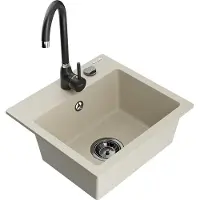 Mexen Milo granieten spoelbak 1-komorige met keukenmengkraan Telma, beige - 6505-69-670200-70