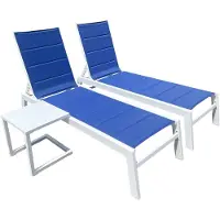 Happy Garden Set van 2 blauwe BARBADOS ligstoelen en bijzettafel van textilene - wit aluminium