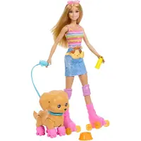 Barbie Pets Skaten en Rennen Pup - Blonde Pop met Puppy en Skates en Accessoires