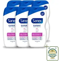 Sanex 6 x - Douchegel - Expert Skin Health Pro Hydrate - Verzorgt de Droge Huid - 400 ml - Wasstrips - Droge Huid - Hydratatie - Glycerine - Inuline - Huidverzorging