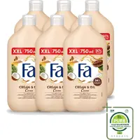 Fa 6 x - Cream & Oil Cacao - Bad- & Douchegel - Cacaoboter Met Kokosolie - 750 ml - Grootverpakking - Vaatwasstrips - Bad En Douche Gel - Cacaoboter - Kokosolie - Huid Verzorging - Hydraterende Gel