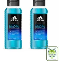 Adidas 2 x – Douchegel – Active Skin & Mind Cool Down – 250 ml - Grootverpakking - Vaatwasstrips - Douchegel - Verkoeling - Menthol - Wilde Munt - Hydratatie