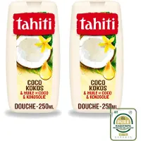 Tahiti 2 x - Douchegel - Kokos & Kokosolie - Hydraterend - 250 ml - Wasstrips - Douchegel Kokos - Kokosolie Douchegel - Hydraterende Douchegel - Kokos Geur - Douchegel Tropisch
