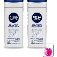 Nivea 2 x Men – Douchegel – Silver Protect – 250 ml - Bulkverpakking - Douchegel mannen - Douchemop - Zilverionen