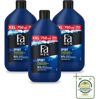 Fa 3 x Men - Sport - Douchegel - Groene Citrus - 750 ml - Wasstrips - Douchegel Voor Mannen - Sport Douchegel - Groene Citrus Geur - Verfrissende Douchegel - Dagelijks Gebruik