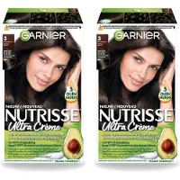 Garnier 2 x - Nutrisse Ultra Crème 3 - Haarkleuring - Donkerbruin - Intens Voedend - Permanente Kleur - Voordeelverpakking - 2 stuks