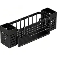 Famanu – Spoelbakorganizer, keukensponshouder, keukenorganizer met doekhouder en borstelhouder, roestvrijstalen gootsteenorganizer, spoelbakorganizer met zelfafvoerbak en opbergdoos, zonder boren