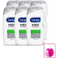 Sanex 6 x – Douchegel – Men Active Fresh – 400 ml - Bulkverpakking - Douchegel voor mannen - Douchemop - Frisheid