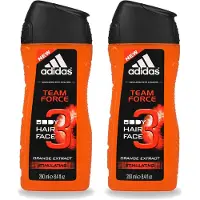Adidas 2 x - 3-in-1 Douchegel - Team Force - Sinaasappel Extract - Stimulating - 250 ml - Voordeelverpakking - 2 stuks