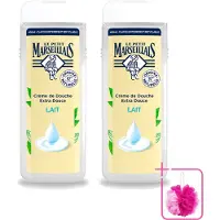 Le Petit Marseillais 2 x – Douchecrème – Lait – 400 ml - Bulkverpakking - Douchecrème - Douchemop - Huid verzorging