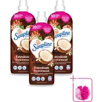 Soupline 3 x – Wasverzachter – Verwarmende Kokosnoot & Witte Bloemen – 950 ml - Bulkverpakking - Wasverzachter - Douchemop - Kokosnoot