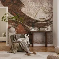 Coloray Vliesbehang - Beige Snellijm Behang - 312x219 cm - Artistieke Kaart Muurschildering - Slaapkamer behang Abstractie - Fotobehang Vlies - Slaapkamer behang