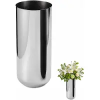 Famanu – Moderne metalen bloemenvaas in zilver, elegante en breukvrije bodenvase voor huisdecoratie, geschikt voor woonkamer en bureau