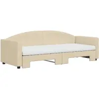 vidaXL Slaapbank met onderschuifbed en matrassen 80x200 cm stof crème