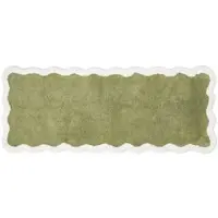 Homescapes Badloper met geschulpte rand 40 x 100 cm – Lange groene badmat, 100% katoen