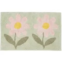 Homescapes Bloemen-badmat 50 x 80 cm – Badmat van 100% katoen, groen en roze