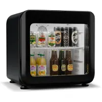Klarstein Audrey Evo Drankenkoelkast met Glazen Deur - 45L Minikoelkast, Retro Design, Dubbelwandige Deur, LED-verlichting, 0-10 °C, Energieklasse C, Zwart