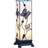 Clayre & Eef Tiffany tafellamp, 12x12x35 cm, wit, roze glas, vlinderdesign