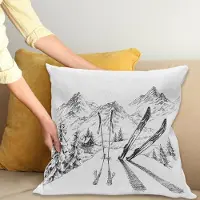Abakuhaus Sport Sierkussenhoes, Winter Seizoensgebonden Activity Skiing met Gear Set op de Berg Peak Everest Sketchy Afbeelding, Decoratieve Vierkante Sierkussenhoes, 40 x 40 cm, Wit