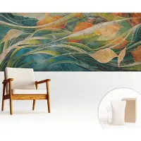 Wallfluent Fotobehang - Wit Vliesbehang - 250x104 cm - Herfstlandschap Fotobehang Vlies - Woonkamer behang Bloemen En Planten - Muurschildering - Hal behang