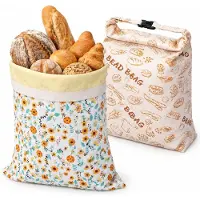 VHV - Bijenwas broodzakken xxl - 2 stuks - Groot en draagbaar - 33 cm - Beige - Natuurlijke bijenwas - Gecoate katoenen opbergzak - in de keuken