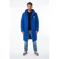 Castore Long Length Bench Jacket – Lange Sportjas / Winterjas – Unisex – Met Capuchon – Blauw – Maat M