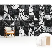 Wallfluent Fotobehang - Zwart Vliesbehang - 416x254 cm - Chaos Tekenen Muurschildering - Slaapkamer behang Abstractie - Fotobehang Vlies - Slaapkamer behang
