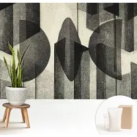 Wallfluent Fotobehang - Zwart Vliesbehang - 208x146 cm - Geometrische Vormen Muurschildering - Slaapkamer behang Abstractie - Fotobehang Vlies - Slaapkamer behang