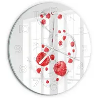 Tulup Wandklok - Frambozen met melk Glazen Klok Met Print - fi30 cm - Rood Wandklok Glas Met Motief - Witte handen - Ronde Klok - Wandklok Glas Decoratie - Gekleurde Glazen Klok