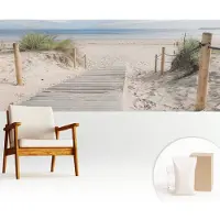 Wallfluent Fotobehang - Wit Vliesbehang - 250x104 cm - Houten Loopbrug Muurschildering - Slaapkamer behang Landschappen - Fotobehang Vlies - Slaapkamer behang
