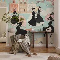 Coloray Vliesbehang - Zwart Snellijm Behang - 250x104 cm - Vrouwen Die Lopen Fotobehang Vlies - Hal behang Mensen - Muurschildering - Hal behang