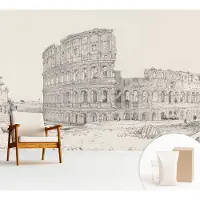 Wallfluent Fotobehang - Zwart-Wit Vliesbehang - 312x219 cm - Oude Ruïnes Muurschildering - Slaapkamer behang Architectuur - Fotobehang Vlies - Slaapkamer behang