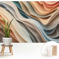 Wallfluent Fotobehang - Beige Vliesbehang - 208x146 cm - Golvende Vormen Fotobehang Vlies - Woonkamer behang Abstractie - Muurschildering - Woonkamer behang