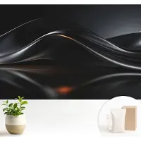Wallfluent Fotobehang - Zwart Vliesbehang - 104x70 cm - Metaalachtige Golven Muurschildering - Slaapkamer behang Abstractie - Fotobehang Vlies - Slaapkamer behang
