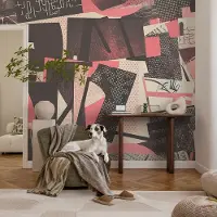 Coloray Vliesbehang - Zwart Snellijm Behang - 104x70 cm - Geometrische Collage Muurschildering - Gang behang Abstractie - Fotobehang Vlies - Gang behang