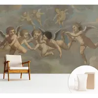 Wallfluent Fotobehang - Bruin Vliesbehang - 312x219 cm - Engelachtige Figuren Fotobehang Vlies - Hal behang Deel - Muurschildering - Woonkamer behang