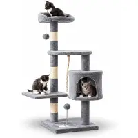 Belviona Kattenkrabpaal 112 cm, met huisje, platforms, sisal & speelballen, lichtgrijs