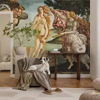 Coloray Vliesbehang - Zwart Snellijm Behang - 208x146 cm - De Geboorte Van Venus Fotobehang Vlies - Woonkamer behang Deel - Muurschildering - Woonkamer behang