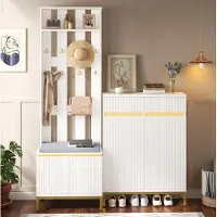 HAUSS SPOLE Schoenenkast Met Zitbank En Kapstok - Ledverlichting Met Appbediening - Voor Hal En Entree - MDF En Spaanplaat - 80x35x103 Cm - Wit