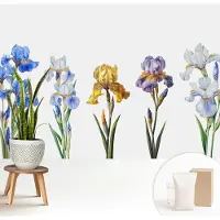 Wallfluent Fotobehang - Blauw Vliesbehang - 208x146 cm - Irisbloemen Muurschildering - Slaapkamer behang Bloemen En Planten - Fotobehang Vlies - Slaapkamer behang