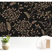 Wallfluent Fotobehang - Zwart Vliesbehang - 104x70 cm - Botanische Elegantie Fotobehang Vlies - Woonkamer behang Bloemen En Planten - Muurschildering - Hal behang