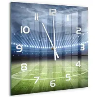 Tulup Wandklok - Stadion Wandklok Glas Decoratie - 60x60 cm - Groente Gekleurde Glazen Klok - Witte handen - Vierkante Klok - Klok Glas Met Opdruk - Moderne Wandklok Glas