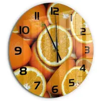 Tulup Wandklok - Sinaasappelhelften Klok Glas Met Opdruk - fi60 cm - Oranje Moderne Wandklok Glas - Zwarte handen - Ronde Klok - Decoratieve Glazen Klok - Glazen Wandklok Design