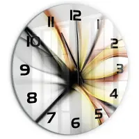 Tulup Wandklok - Bloemabstractie Gekleurde Glazen Klok - fi60 cm - Geel Glazen Klok Met Print - Zwarte handen - Ronde Klok - Moderne Wandklok Glas - Wandklok Glas Decoratie